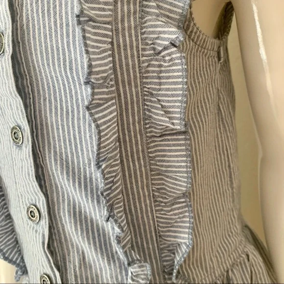 TOMMY HILFIGER Striped Denim Ruffle Dress Sleeveless 100% Cotton Blue & White 5 - Picture 8 of 16